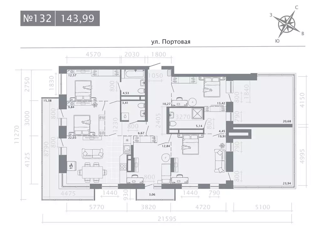 4-комнатная квартира: Казань, ЖК Риваят (143.99 м) - Фото 1
