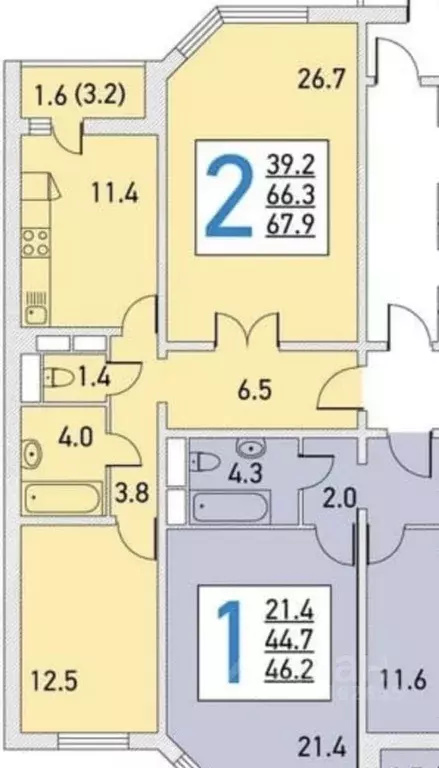 2-к кв. Московская область, Домодедово Южный мкр, ул. Курыжова, 14к1 ... - Фото 1