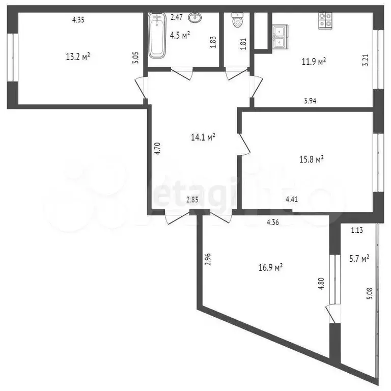 3-к. квартира, 78,1 м, 14/17 эт. - Фото 1