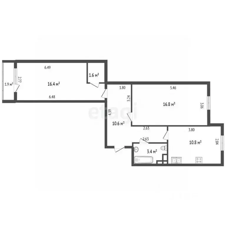2-к кв. Санкт-Петербург пос. Шушары, Первомайская ул., 19к1 (59.6 м) - Фото 2