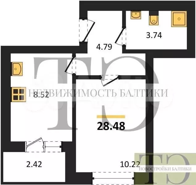 1-к. квартира, 28,5 м, 4/9 эт. - Фото 0