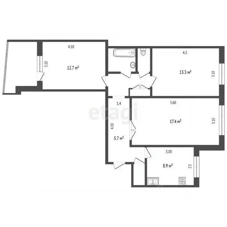 3-к кв. Тюменская область, Тюмень ул. 30 лет Победы, 86 (66.9 м) - Фото 2