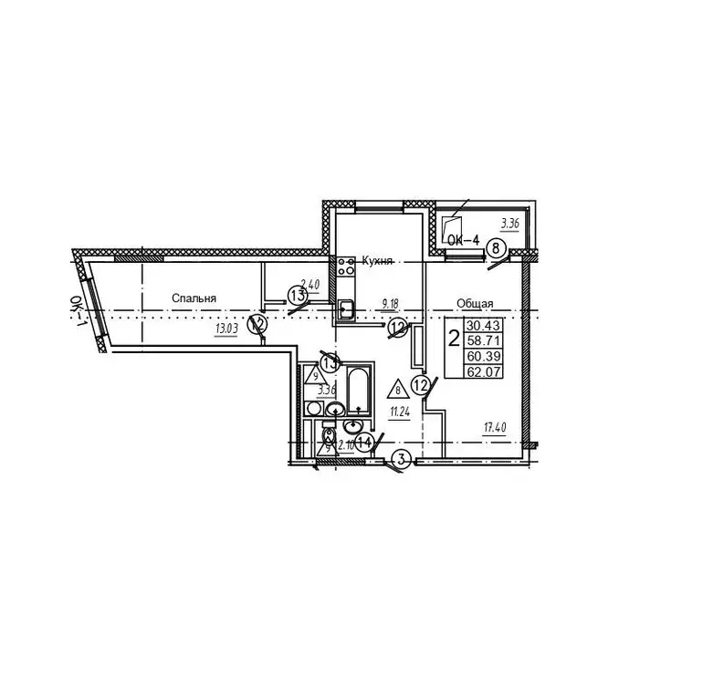 Квартира, 2 комнаты, 62 м - Фото 1