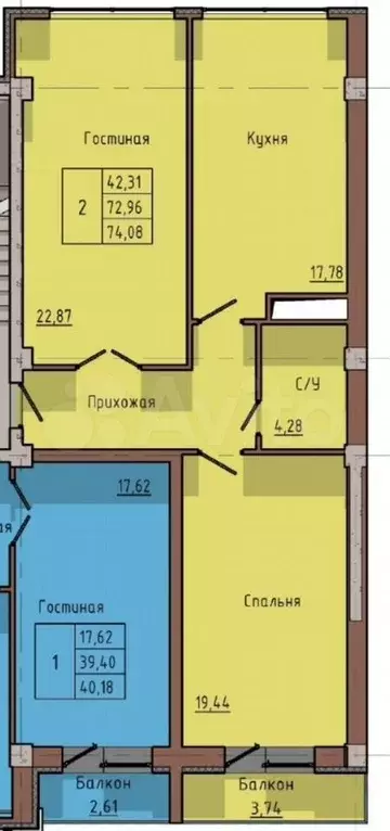 2-к. квартира, 78 м, 9/9 эт. - Фото 0