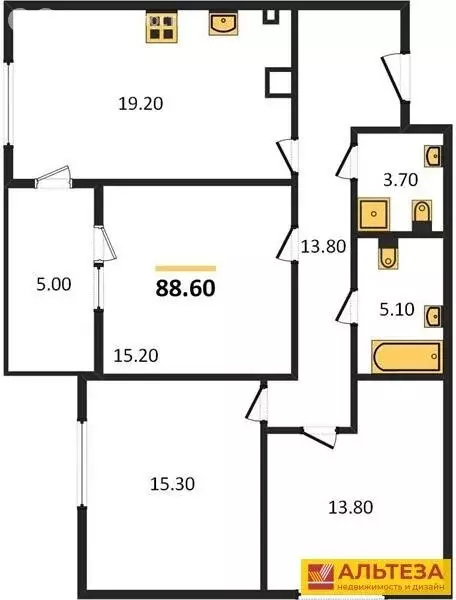 3-комнатная квартира: Калининград, улица Маршала Борзова, 109 (91.9 м) - Фото 1