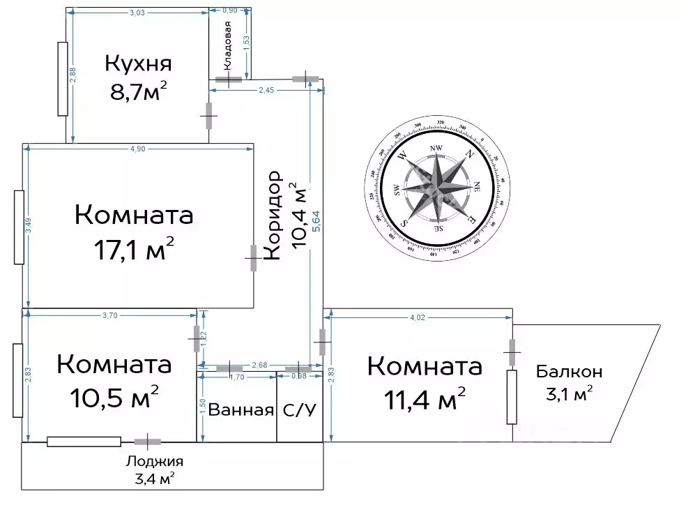 3-к кв. Татарстан, Казань ул. Липатова, 17а (63.0 м) - Фото 1