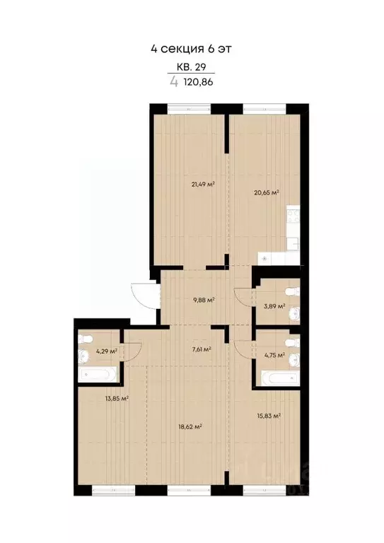 4-к кв. Иркутская область, Иркутск ул. Лебедева-Кумача, 19 (120.86 м) - Фото 1