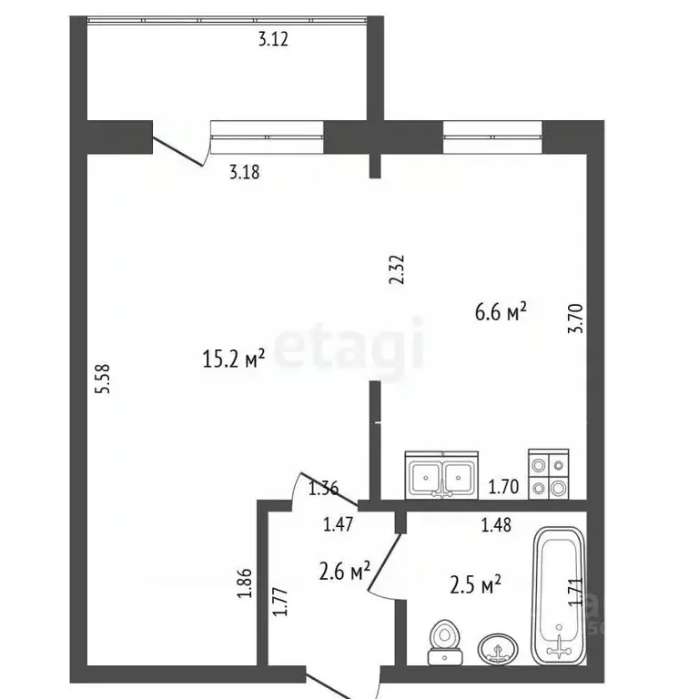 Студия Забайкальский край, Чита Новобульварная ул., 1 (26.9 м) - Фото 2
