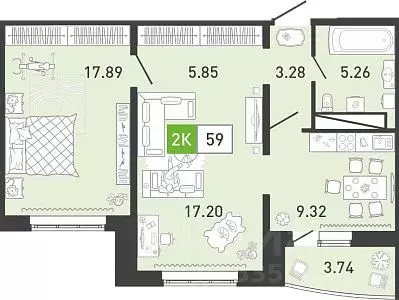 2-к кв. Тюменская область, Тюмень ул. Павла Шарова, 23 (59.0 м) - Фото 1