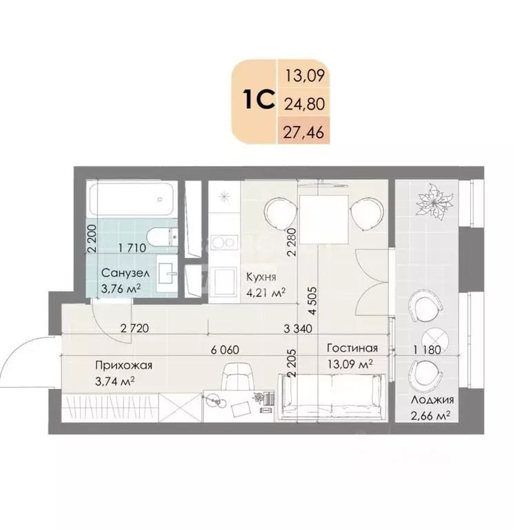 Студия Московская область, Котельники Новорязанское ш., 6с1М (27.46 м) - Фото 2