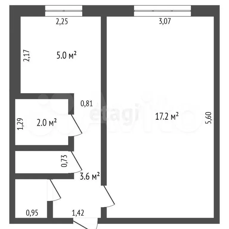 1-к. квартира, 30 м, 1/5 эт. - Фото 0