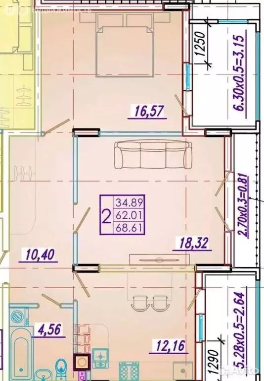 2-комнатная квартира: Геленджик, улица Гоголя, 14 (69 м) - Фото 1