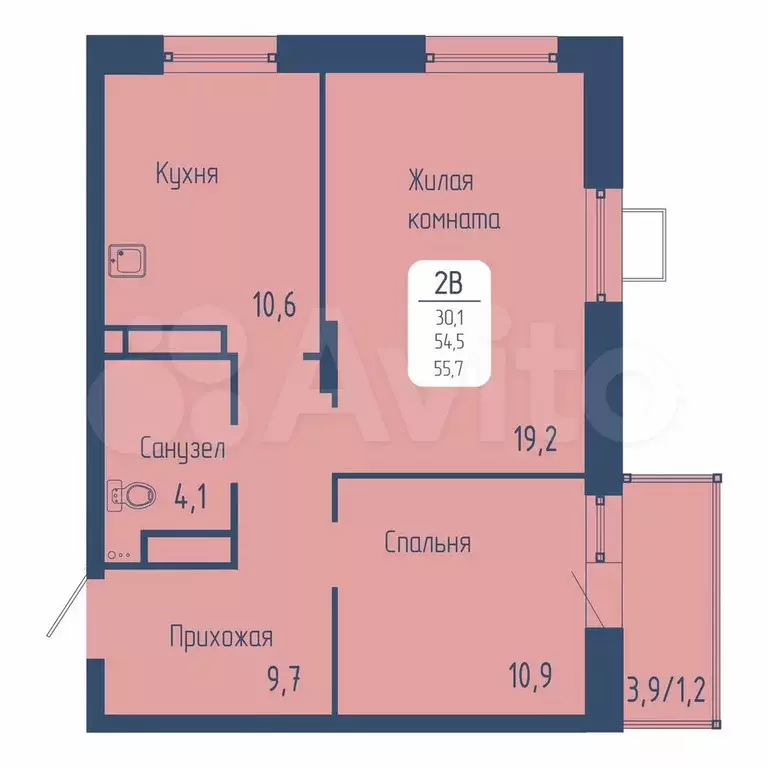 2-к. квартира, 55,7 м, 14/17 эт. - Фото 0