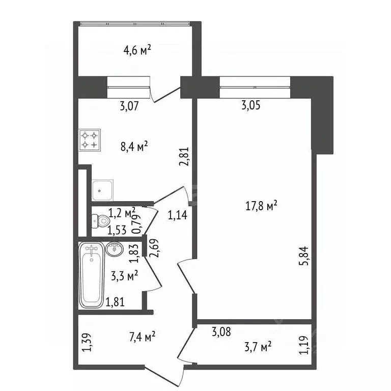 1-к кв. Башкортостан, Уфа ул. Маршала Жукова, 2 (46.4 м) - Фото 2