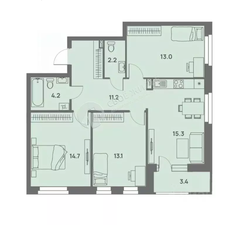 3-к кв. Пермский край, Пермь Трамвайная ул., 27 (75.4 м) - Фото 2