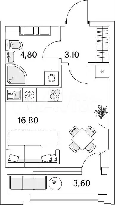 Квартира-студия, 26,5 м, 10/13 эт. - Фото 1