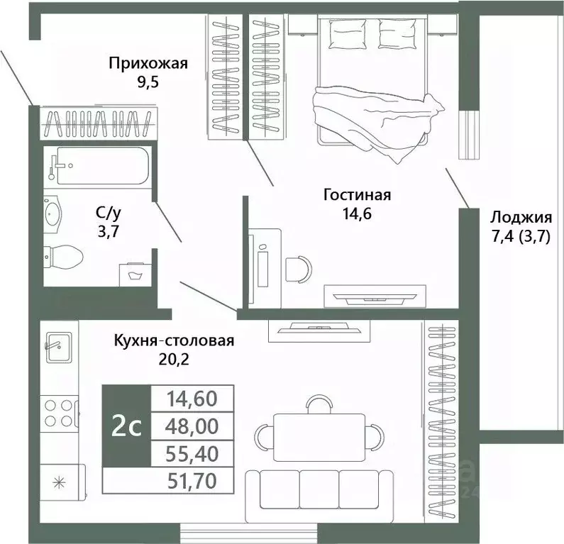 1-к кв. Кемеровская область, Кемерово 64-й мкр, Лучи жилой комплекс ... - Фото 2