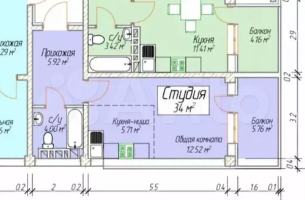 Квартира-студия, 34 м, 5/16 эт. - Фото 0