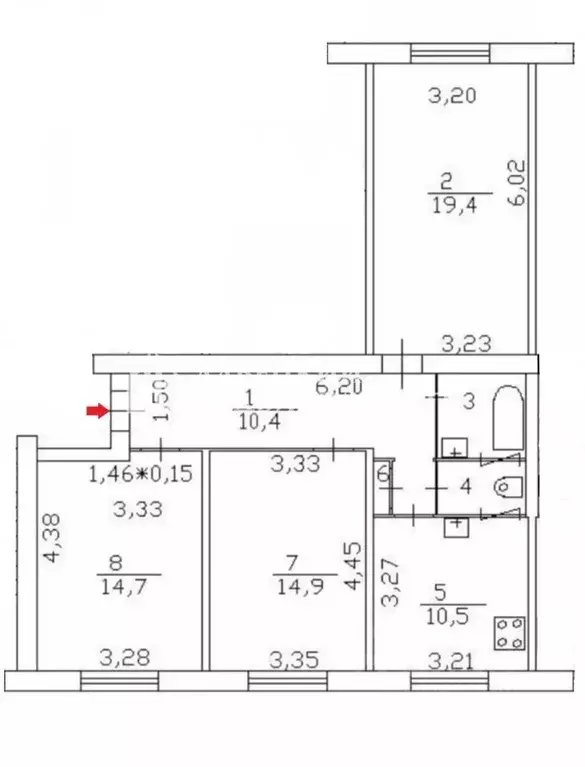3-к кв. Санкт-Петербург просп. Елизарова, 14 (75.1 м) - Фото 2