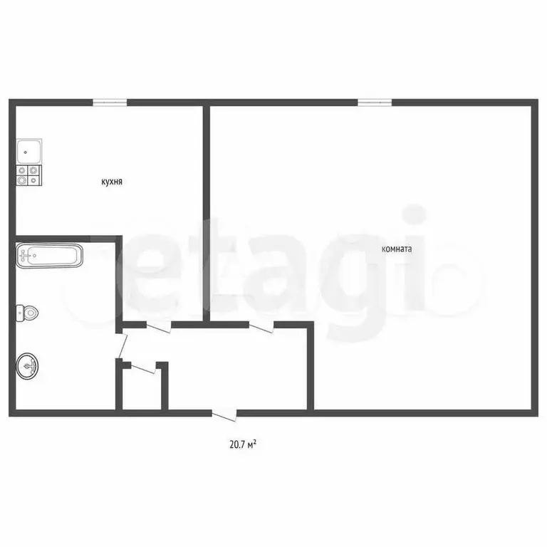 1-к. квартира, 20,7 м, 1/5 эт. - Фото 0