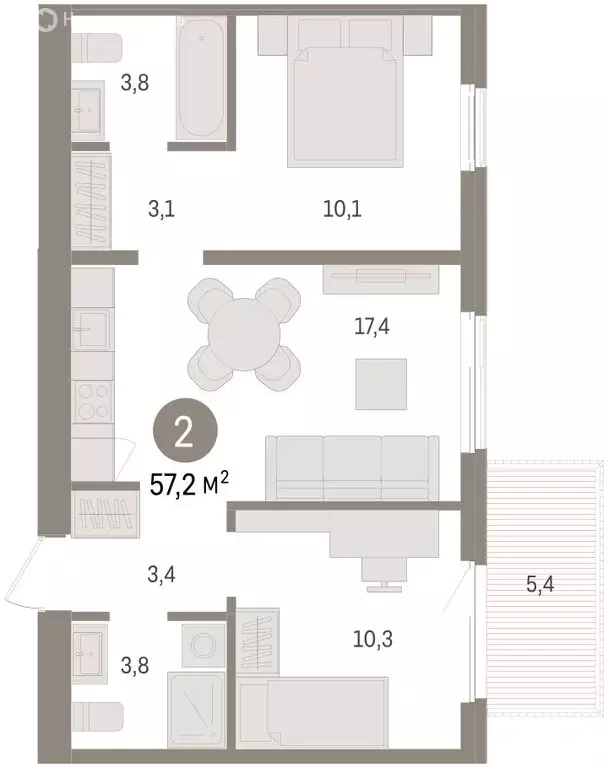 2-комнатная квартира: Новосибирский район, рабочий посёлок Краснообск, ... - Фото 2