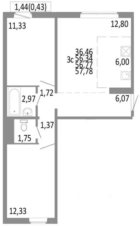 3-к кв. Челябинская область, Челябинск ул. Блюхера, 125Б (56.77 м) - Фото 0