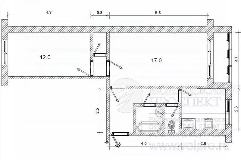 2-к кв. Самарская область, Тольятти Приморский бул., 34 (45.3 м) - Фото 1