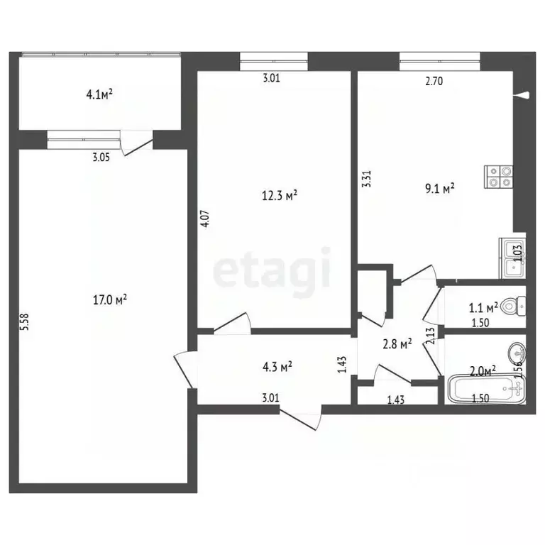 2-к кв. Самарская область, Самара Демократическая ул., 3А (51.4 м) - Фото 2