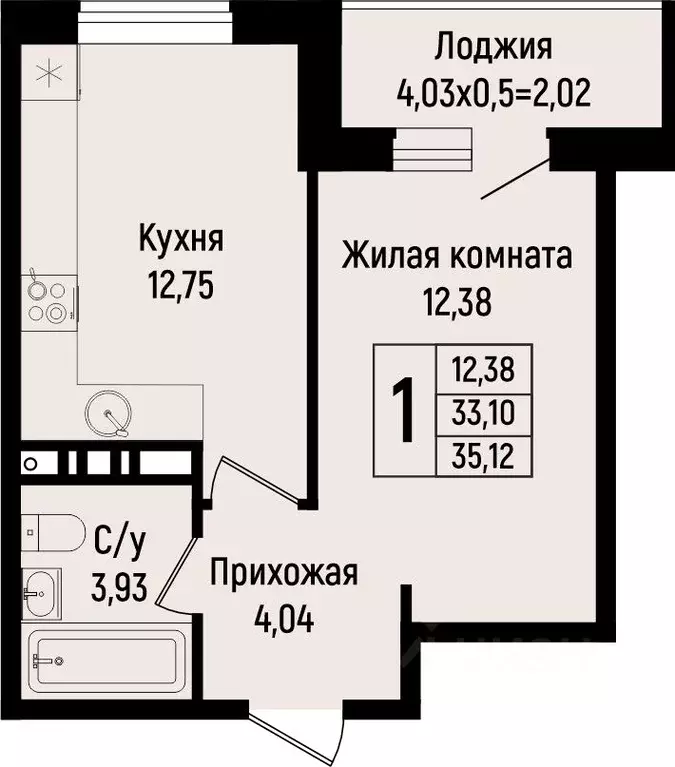 1-к кв. Краснодарский край, Краснодар ул. Михаила Барибана (35.12 м) - Фото 0
