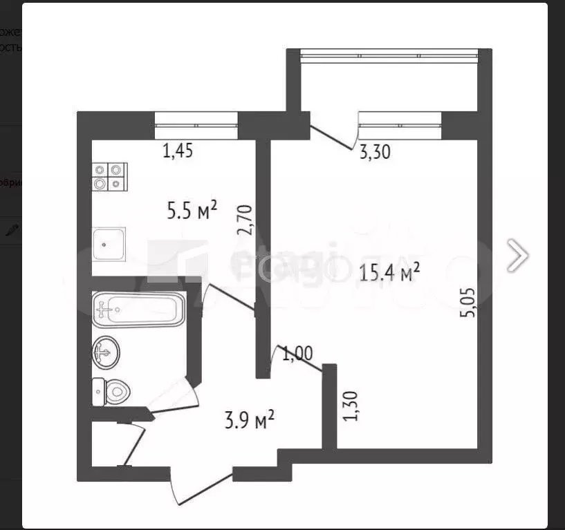 1-к. квартира, 28,1 м, 2/5 эт. - Фото 1