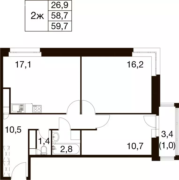 2-комнатная квартира: Балашиха, микрорайон Гагарина, Проектная улица, ... - Фото 1