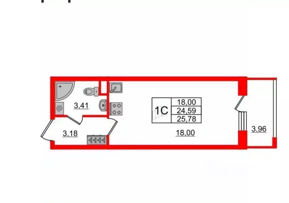 Студия Санкт-Петербург просп. Ветеранов, 200 (25.0 м) - Фото 1