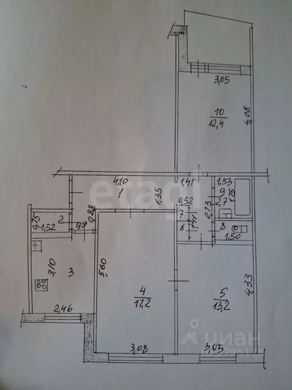 3-к кв. Татарстан, Казань ул. Серова, 14 (65.8 м) - Фото 2