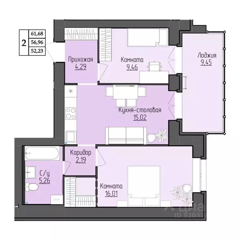 2-к кв. Ярославская область, Ярославль ул. Жуковского, 8 (56.96 м) - Фото 1