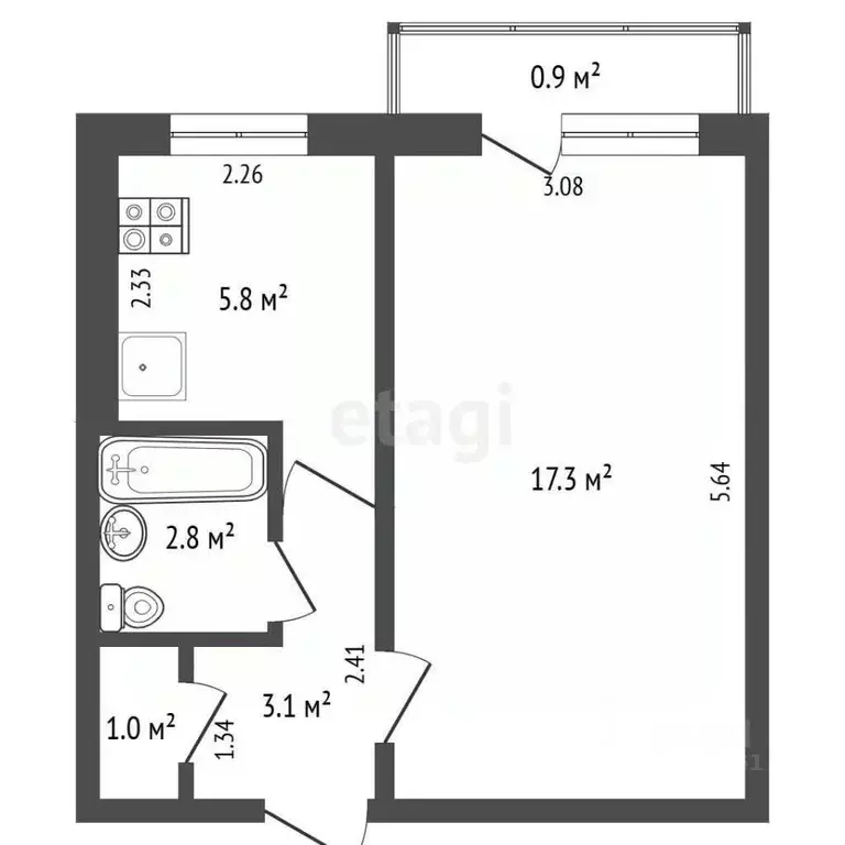 1-к кв. Томская область, Северск ул. Курчатова, 22 (30.0 м) - Фото 2