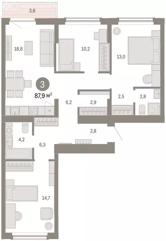 3-комнатная квартира: Омск, ЖК Кварталы Драверта (87.86 м) - Фото 2