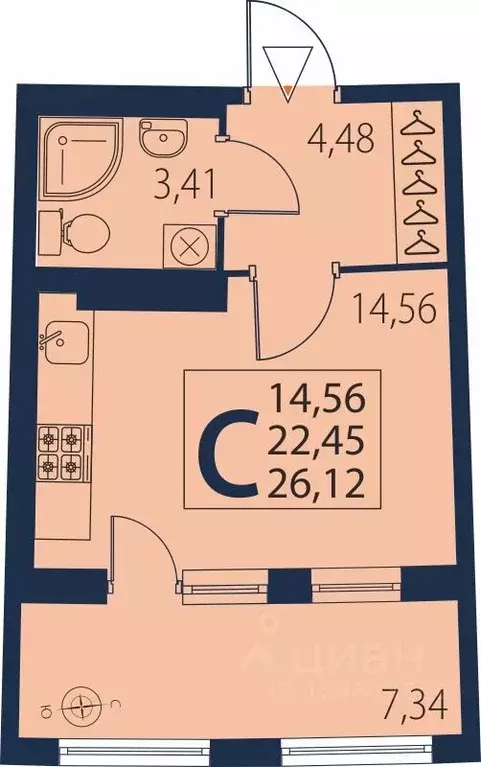 Студия Санкт-Петербург пос. Парголово, ул. Архитектора Белова, 9 (26.0 ... - Фото 2
