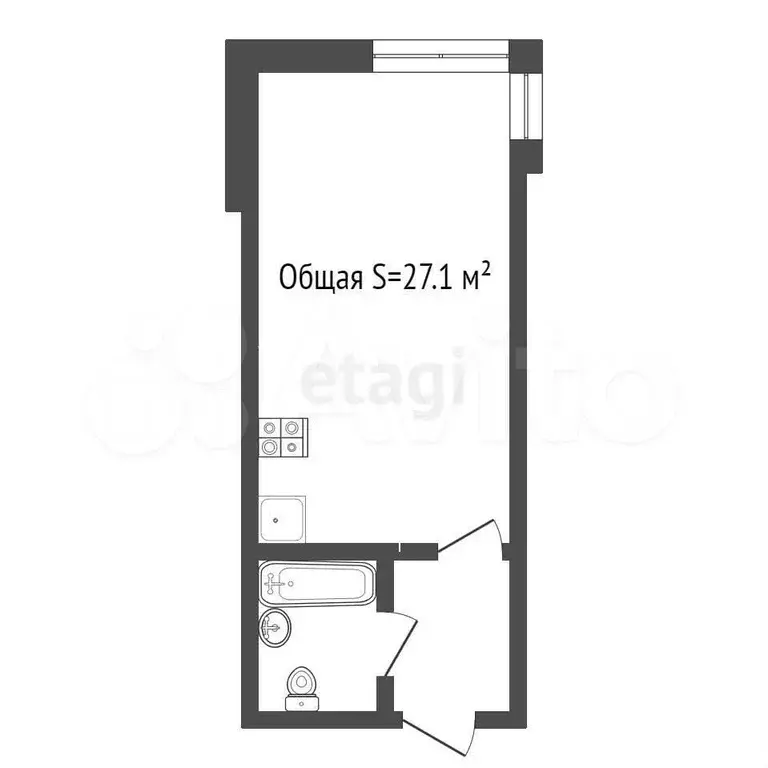 Квартира-студия, 27,1 м, 4/15 эт. - Фото 1