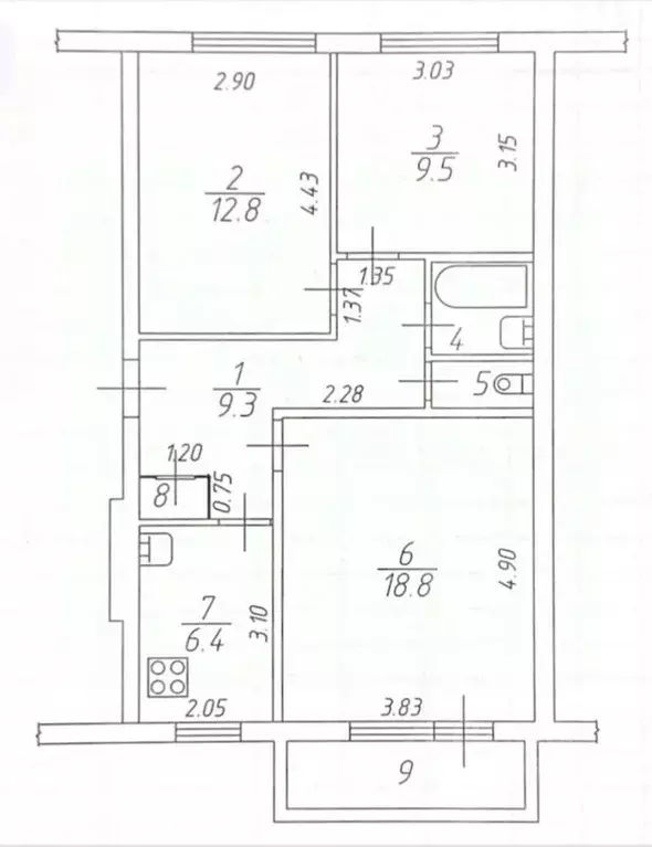 3-к кв. Татарстан, Нижнекамск просп. Вахитова, 19А (61.8 м) - Фото 2