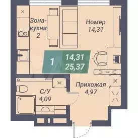 Апартаменты-студия, 25,4 м, 18/23 эт. - Фото 0