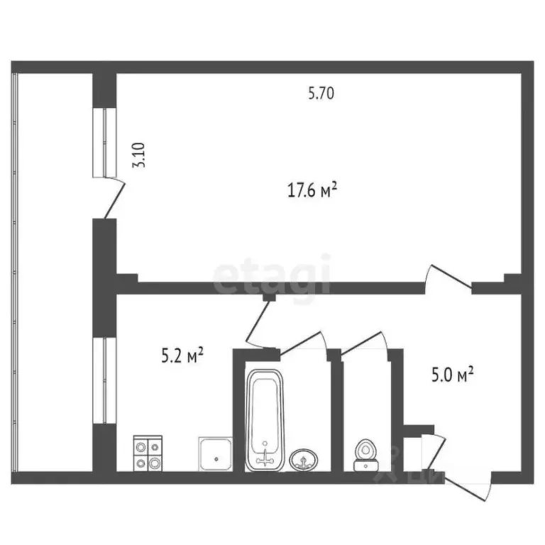1-к кв. Архангельская область, Архангельск ул. Федора Абрамова, 18 ... - Фото 2