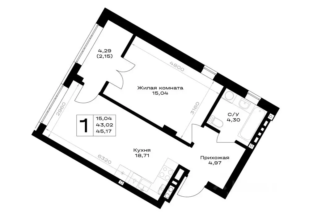 1-к кв. Калининградская область, Гурьевск Включи жилой комплекс (45.17 ... - Фото 1