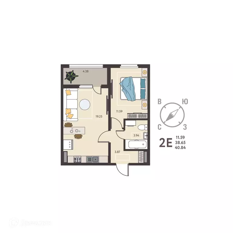 Продаётся 1-к квартира, 40.84 м - Фото 0