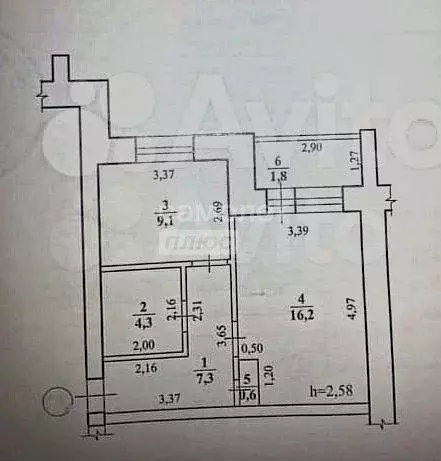 1-к. квартира, 38,4 м, 3/3 эт. - Фото 0