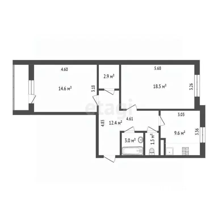 2-к кв. Калужская область, Калуга ул. Георгия Димитрова, 8 (62.2 м) - Фото 2