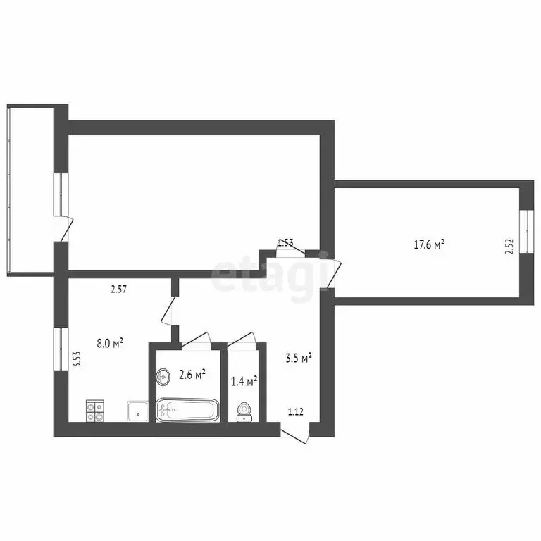 2-комнатная квартира: Ялуторовск, Северная улица, 106А (50 м) - Фото 0