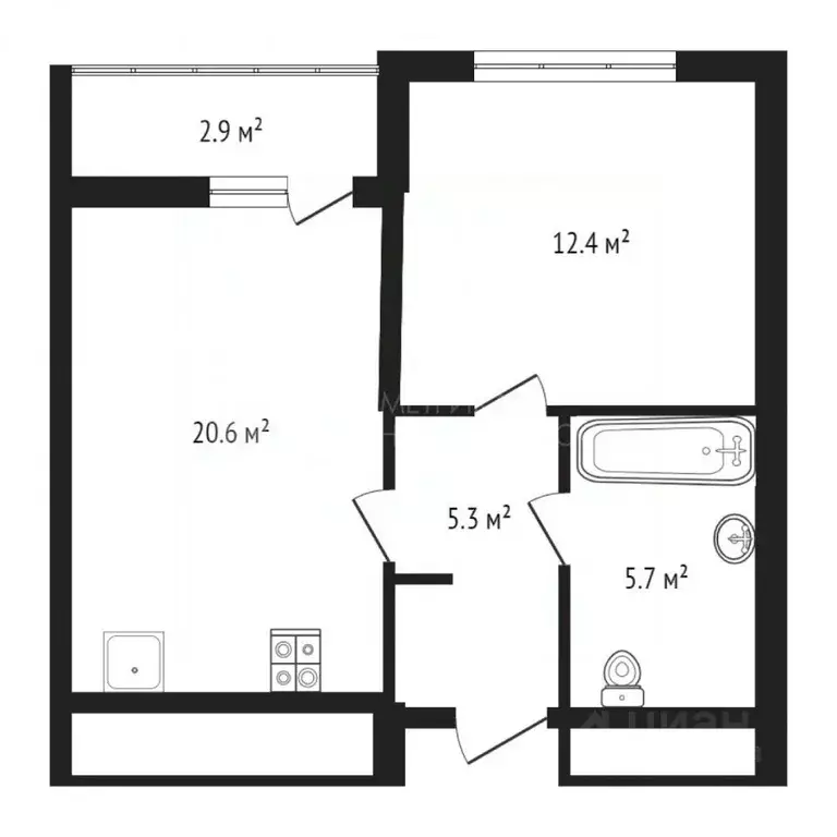 1-к кв. Тюменская область, Тюмень ул. Ю.-Р.Г. Эрвье, 32к1 (44.1 м) - Фото 2
