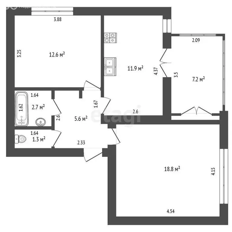 2-комнатная квартира: Калининград, Комсомольская улица, 102 (68.1 м) - Фото 1