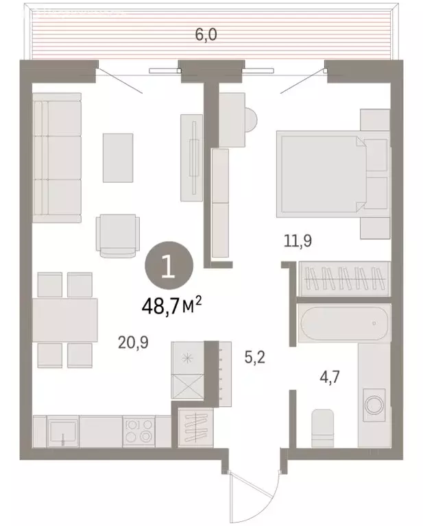 1-комнатная квартира: Курган, жилой район Центральный, ЖК Дом Кино ... - Фото 1
