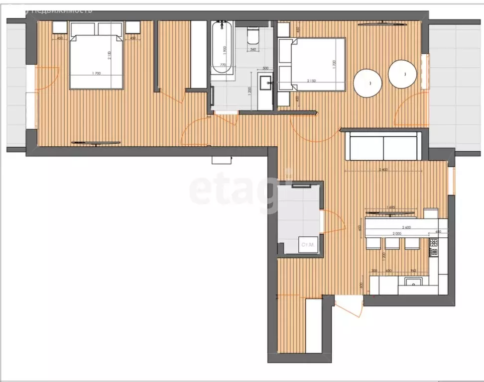 2-комнатная квартира: Калининград, улица Молодой Гвардии, 34 (76.6 м) - Фото 1